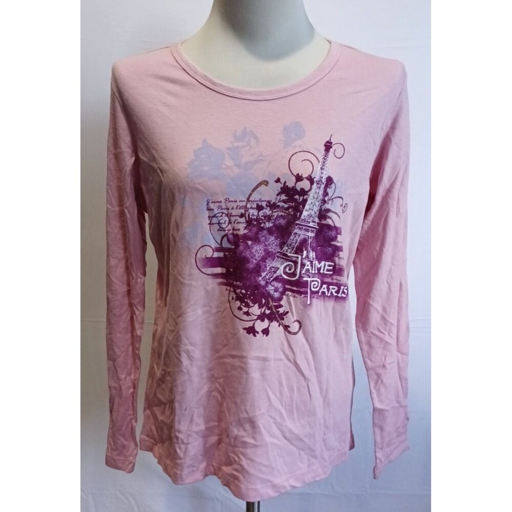Basic Edition J'aime Paris Pink Long Sleeve T Shirt Girls Medium Sparkles